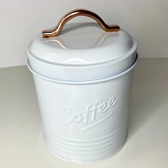 LAST CHANCE SALE!Robely Farmhouse Coffee Tin Canister Lid White Copper Handle - Picture 10 of 11
